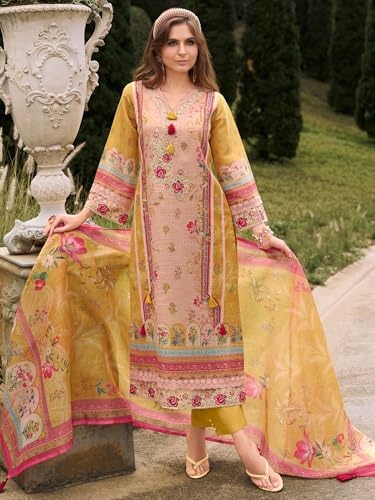 Image of INDO ERA Women's Straight Linen Floral Printed Kurta & Pant with Dupatta Set | Kurta Sets For Woman