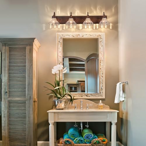 Image of EDISLIVE Vintage Vanity Light for Bathroom ORB 4-Light Bath Wall Light Fixture with Clear Flower Glass Shades 36.22 inch E12 Antique Wall Sconce for Bedroom Hallway Living Room Vanity Mirror