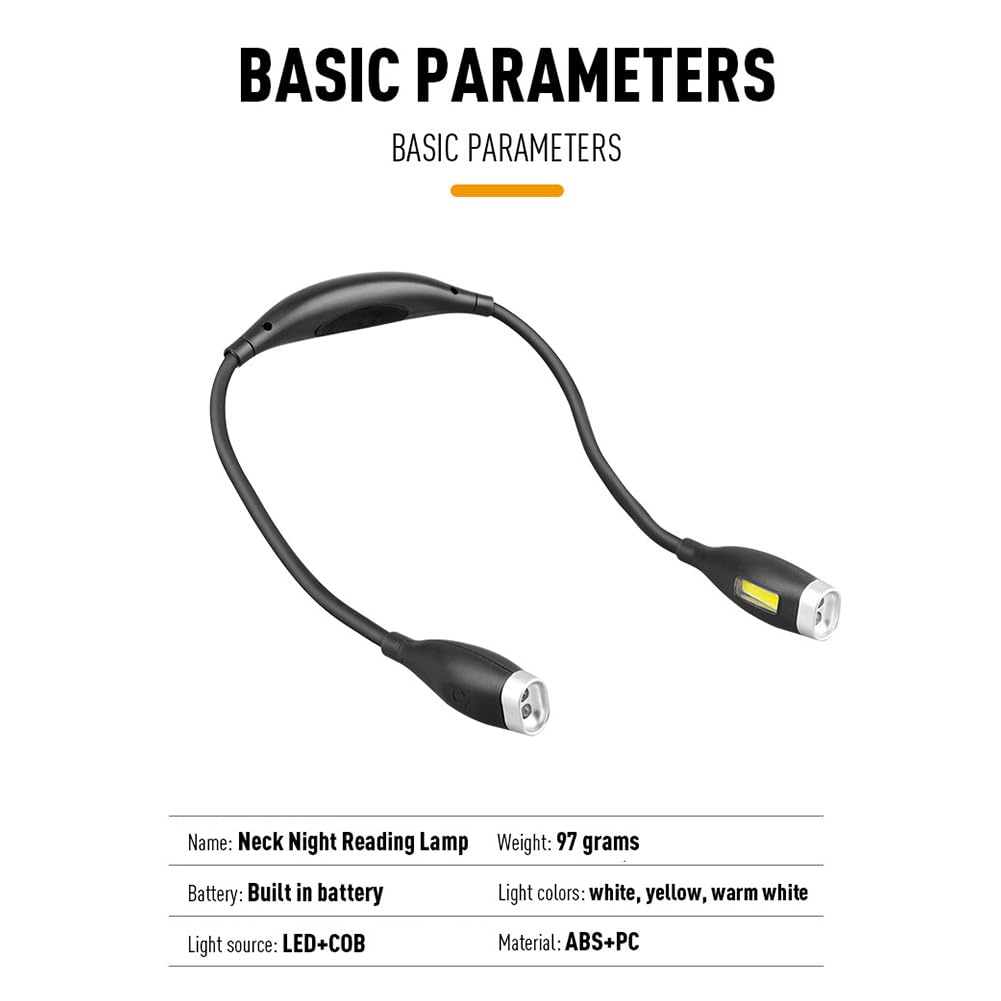 Luz LED de Lectura para el Cuello: Brazos Flexibles, Brillo Ajustable, lámpara Recargable para Actividades Nocturnas
