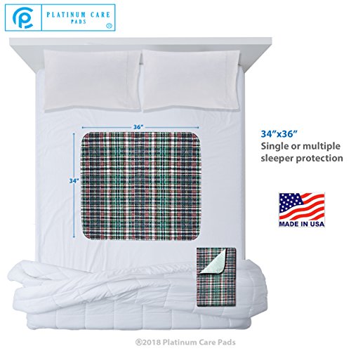 Platinum Care Pads Washable Reusable Bed Pads for Incontinence - Size 34x36 Plaid (6)