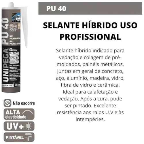 Adesivo Selante de Poliuretano Cinza Silicone Pu40, 400g, 1 Unidade