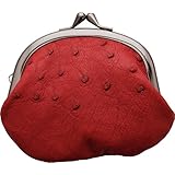 [三京商会] がま口 小銭入れ ミニ財布 オーストリッチ レザー 革 : レッド