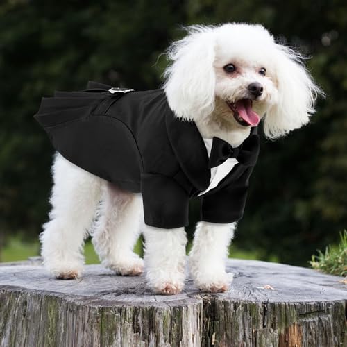 CITÉTOILE Hunde Hochzeit Anzug Set, Smoking Hemd mit Fliege Party Kleidung, Hochzeit Geburtstag Party Halloween Hundeanzug für Kleine Mittlere Große Hunde Katze, Schwarz, L