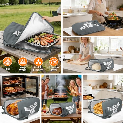 Upgraded BBQ Blanket for Resting Meat -Smoker Accessories Insulated Meat Resting Bag with Wide Mouth for Brisket/Steak/Pork Shoulder/Turkey - BBQ Accessories Grilling Gifts for Men (Gray, 21inch) — view 3
