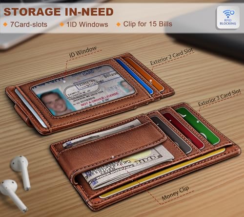 BULLIANT Men Wallet,Slim Leather Wallet Money Clip Card Hodler For Men Gift 8 Cards RFID Blocking2