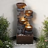Pivotify 33.5' Tall Outdoor Water Fountain,4 Tiered Cascading Bowl Outdoor Freestanding Fountains with Light, Waterfall Floor Standing Water Feature for Garden, Patio, Yard, Deck, Porch, Indoor Decor
