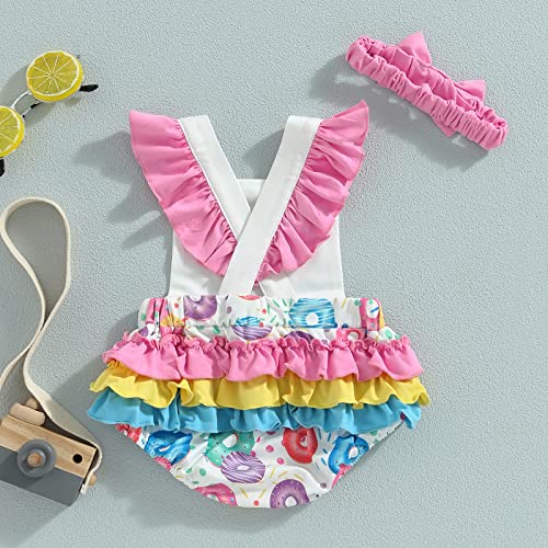Baby Girl Birthday Romper Ruffle Sleeve Letter One Print Ice Cream/Donut Bodysuit with Tutu Skirt Cake Smash Sunsuit3