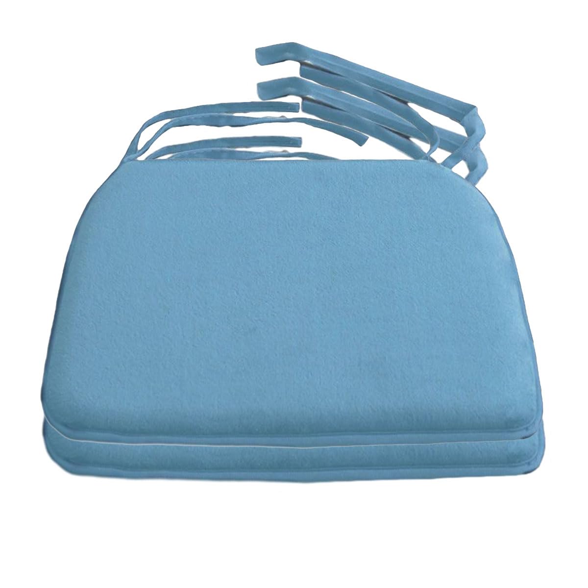 Solid Color Coral Velvet Chair Cushion, Warm Plush Dining Chair Pad Stool Seat Mat with Ties, Soft Non-Slip Chair Pad for Home Office Car (2pcs,Lake Blue)