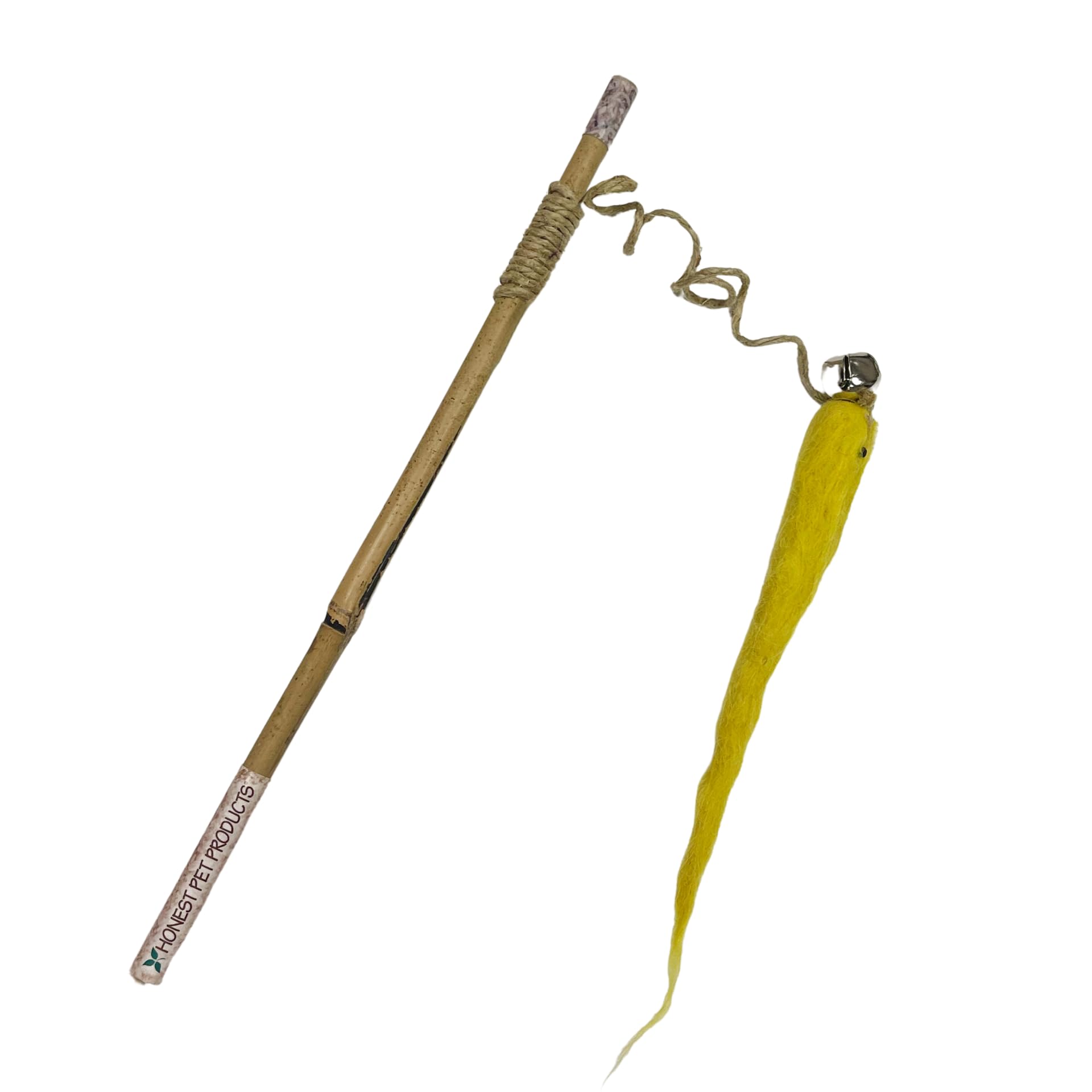 Honest Pet Products - Eco-Kitty Catcher - Handmade Natural Wool Cat Wand Toy - Cat Toy Wand with Natural Hemp Twine & Bamboo Pole, Durable Wool Felted Cat Worm Toy