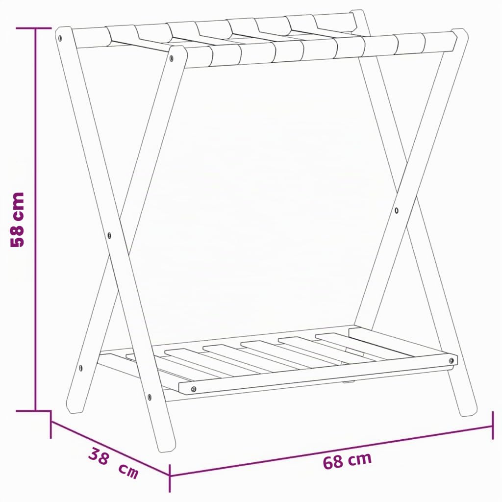vidaXL Porte-Bagages Noir 68x38x58 cm Bambou, Porte-valises, Porte Bagage, Planche à Bagages, Porte-Bagages Pliant, Porte-Bagages pour Chambre d'amis