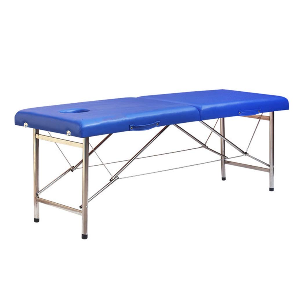 Tables de Salon et de Spa Table de Massage Pliante Portable pour Salon de beauté, lit de Tatouage, canapé de thérapie Spa, 2 Sections légères, pour la Maison (Bleu)
