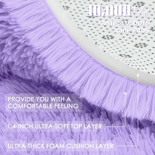 OLANLY Light Purple Round Rugs for Bedroom - Machine Washable, 2 ft Circle Area Rugs for Living Room, Soft and Fluffy Shaggy Carpet for Teen Girls and Boys, Nursery Rooms, Dorms, Home Decor Aesthetic