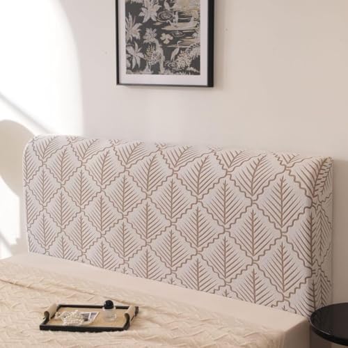 Image of HOMETHREADS 200 GSM Stretchable Jacquard Headboard Cover | Soft, Dust-Proof & Wrinkle-Resistant Bed Back Protector | Fits Leather, Wooden & Fabric Bedsides | for 3ft to 3.5ft Beds (Khaki,90x65cm)
