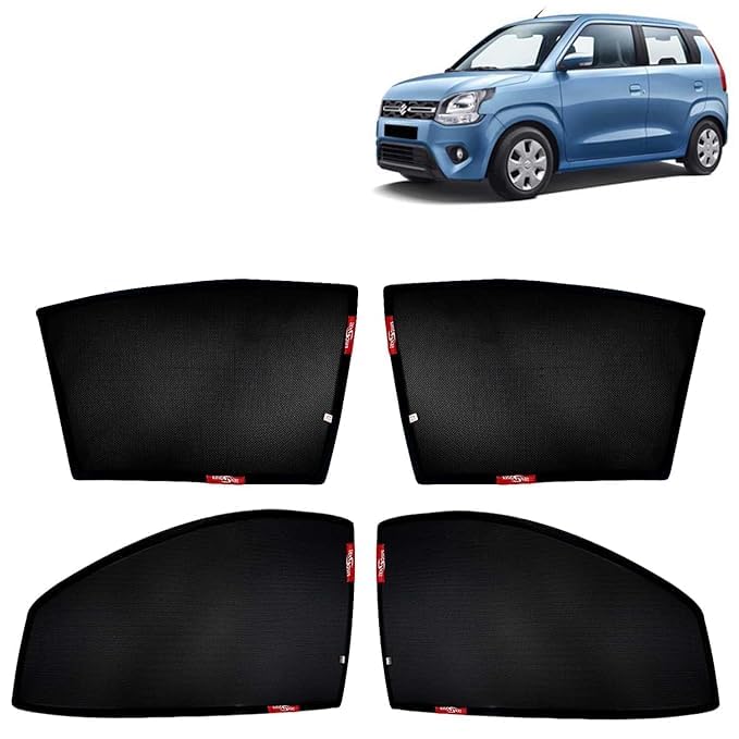 Image of Alex Traders Car Side Window Curtain Sun Shades Non Magnetic Compatible with Maruti Suzuki Wagon R Year 2019 Onwards All Model, Half Cut in Front Window, Cotton Mesh, Complete Set of 4 Pieces.