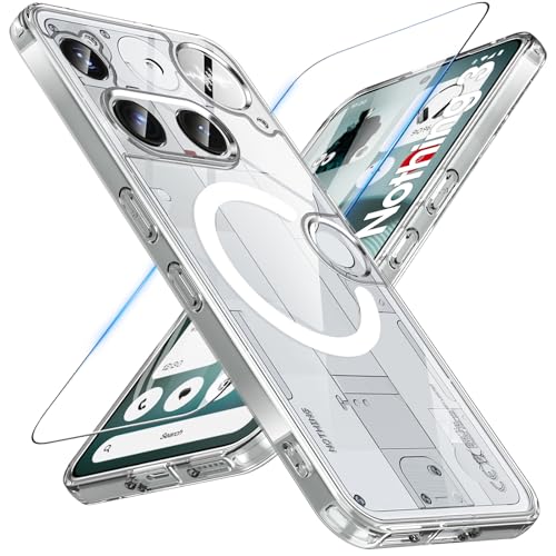 RC1WD Magnetisch Hülle für Nothing Phone (3) mit Panzer Schutz Glas Kompatibel mit Magsafe Stoßfest Handyhülle TPU Silikon Kratzfest Transparent Schutzhülle Case Cover (Klar)