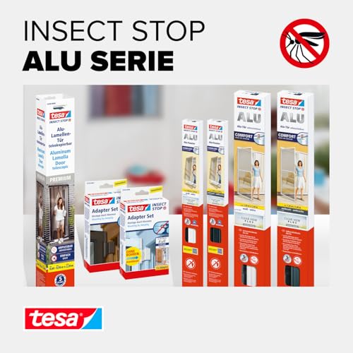 tesa INSECT STOP Aluminium Lamellen Vorhang Premium - teleskopierbarer Insektenschutzvorhang - für Balkon- und Terrassentüren - einfache Montage ohne Bohren - 95 x 220 cm - Anthrazit (Durchsichtig)