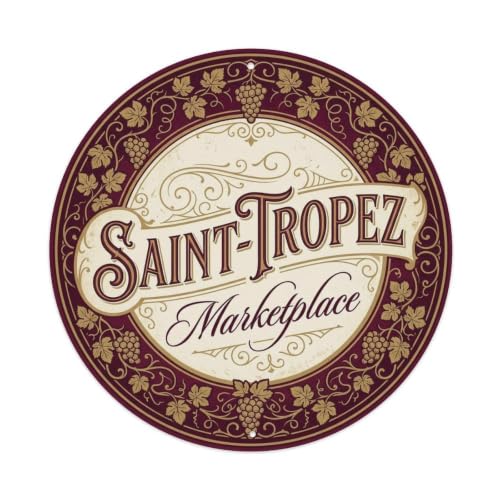 Mediterranean Marketplace Saint Tropez Resort Plaque murale vintage en métal pour café, cave, club, bar, bureau, maison, jardin 20,3 x 20,3 cm