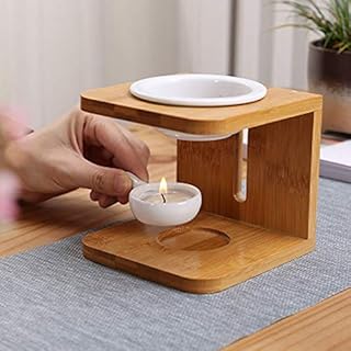 Liseng Wooden Tea Light Candle Holders, Ceramic Oil, Wax Melts Holder, Aromatherapy, Kawaii Gift for Women