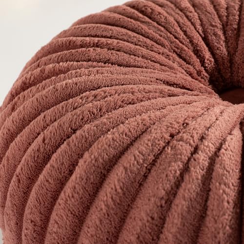 Image of HIG Decorative Round Throw Pillows for Bed Couch -Set of 2 Handcraft Ruched Pumpkin Pillow, Soft and Durable Flannel Floor Pillow for Home Decor, Bed Living Room and Sofa (Dusty Rose,14.5 inchx14.5 inch)