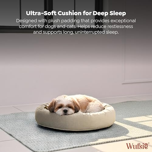 Image of Velvet Dog Bed in Round Shape | Small 60 Cm | Premium Velvet Pet Bed for Cats and Puppies | Soft & Cozy Sleeping Bed for Dog with Removable Insert | Brown & Cream