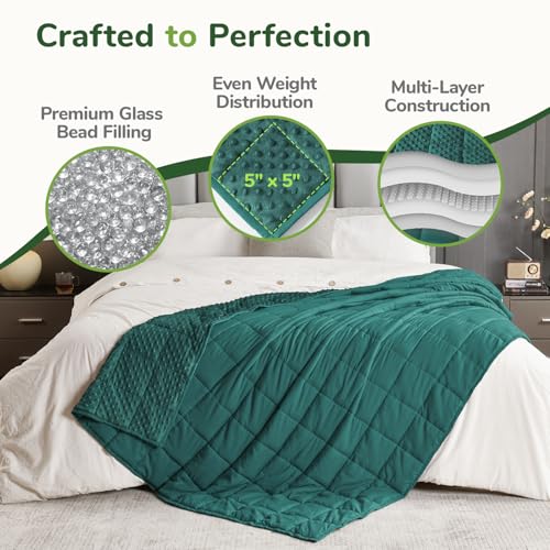 Image of Sivio Weighted Blankets for Adults, Soft Minky Heavy Blanket for Calm Sleeping, Brethable Cooling Weighted Throw Blanket for Men and Women, Dark Green, 60 x 80in, 20lbs