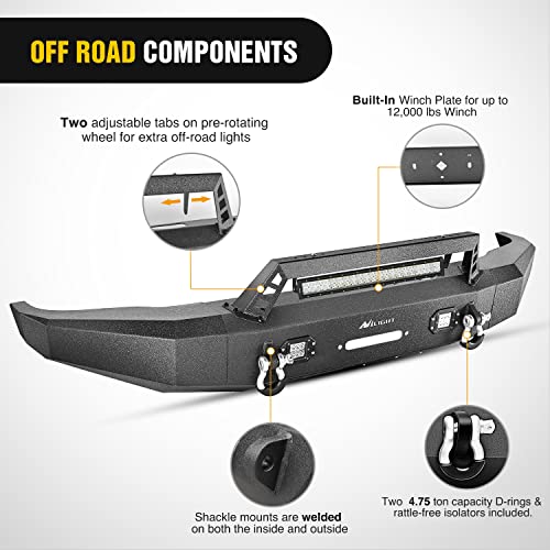 Image of Nilight Front Bumper Full Width Steel Compatible for 2014 2015 2016 2017 2018 2019 2020 2021 Toyota Tundra Pickup Truck with Winch Plate Offroad 120W Light Bar 18w LED Pods