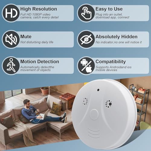 echden WiFi Hidden Camera Clock,1080P Hidden Spy Camera Clock with Night Vision,Motion Detection &Loop Recording, Wireless Security Nanny Cam Surveillance Camera for Home and Office (smoke)