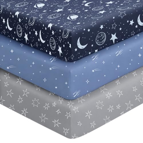 Unnivoll Baby Crib Sheets for Boys Girls, 28x52x8in Fitted Crib Sheet Neutral 3 Pack for Standard Crib and Toddler Mattress, Breathable Soft...