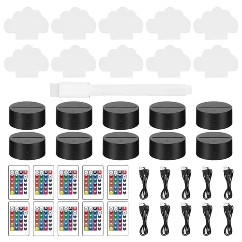 ONEVER 3D LED Light Base, 10pcs LED Lamp Base Holder with 10 Clear Acrylic Panels (Cloud Shape Type), Black