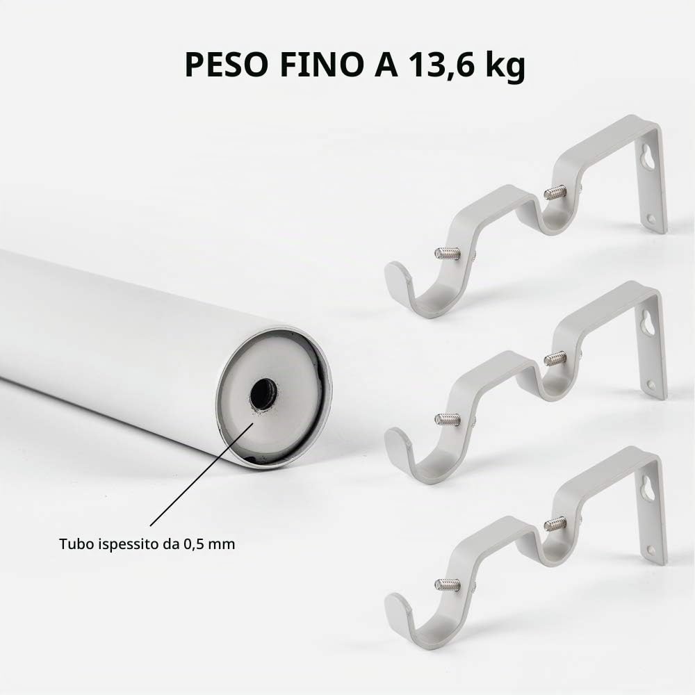 Ycolnaefllr Set Di bastone tende doppio, Diametro 2,5 cm - Estensibile - Regolabile Da 121 Cm A 213 Cm Bianca