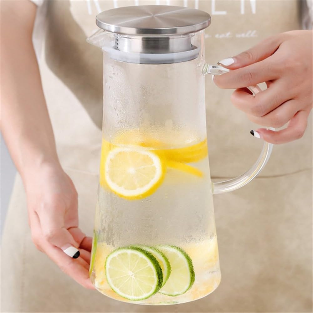 Jarra Jarra de vidrio 1,5 L con tapa resistente al calor | Jarra de agua de vidrio con asa