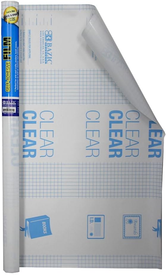 BAZIC Products Book Wrap - Clear Book Cover Self Adhesive Book Protector for Book Covers for Paperbacks, Plastic Cover for Books, Clear Contact Paper Peel and Stick, 17.5" x 1.7 Yard Roll, 48-Pack