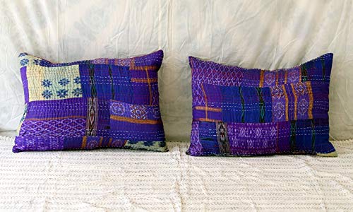 Housses de coussin en soie patchwork indien : lot de 2 taies de style sari ethnique bohémien