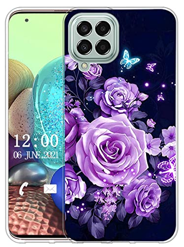 Sunrive Coque Compatible avec Samsung Galaxy M33 5G, Silicone Étui Housse Protecteur Souple Gel Transparent Back Case(X Papillons & Roses)+ Stylet OFFERTS Cover