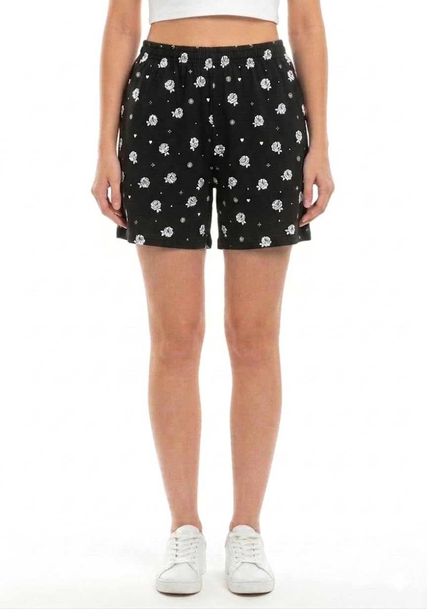 Women’s Printed Cotton Shorts | Comfortable Elastic Waist Casual Lounge Shorts | Stylish Floral Print Summer Shorts for Women & Girls-picture-33