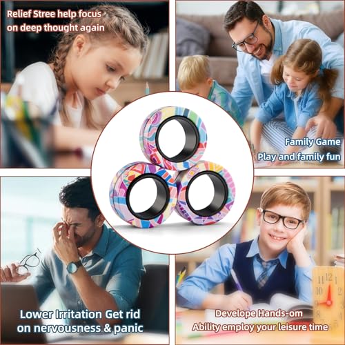 Image of Magnetic Rings Fidget Toys for Adults,Fidget Spinner Rings for Anxiety Relief Therapy Toys for Teens Boy and Girl Ages 8-13,Gift for Kids Party Favors Stocking Stuffers,3pcs