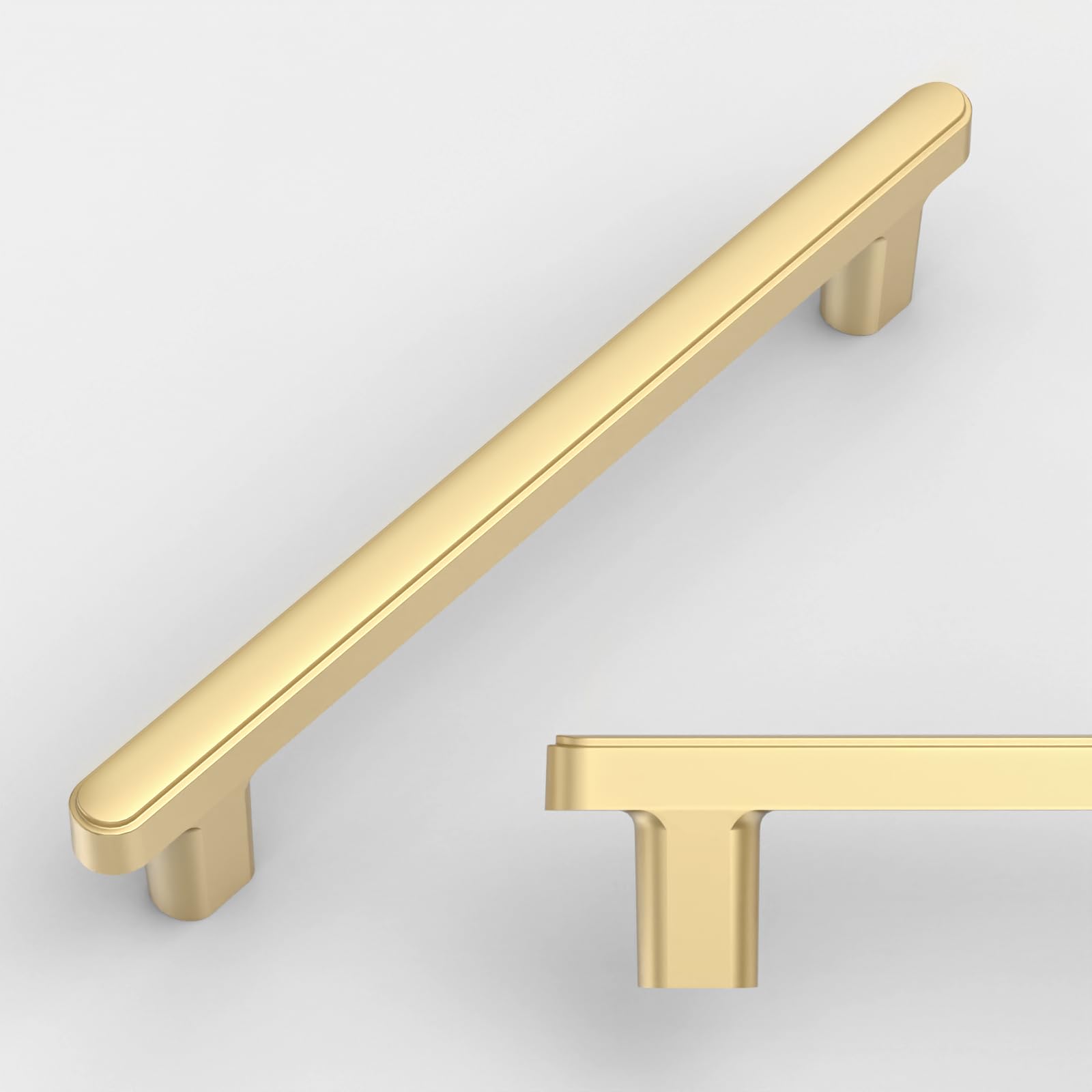 Amerdeco 10 Pack Brushed Gold Cabinet Pulls 5 Inch(128mm) Hole Center Drawer Pulls Cabinet Hardware Kitchen Cabinet Handles for Bathroom Dresser Pulls