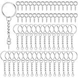 60 Stück Schlüsselanhänger Karabiner Schlüsselanhänger Basteln, 30 Stück Schlüsselring Mit Kette +30 Schrauböse Pins, Schlüsselanhängers Rohling Für DIY Schlüssel Selber Machen Basteln(Silber)