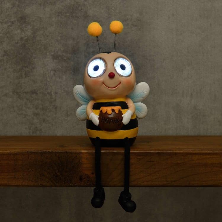 New Cute Solar Powered Yellow Bee With Dangly Legs And Bright White LEDs,Auto On at Dusk Fun Ornament During Day And Solar Light at Night Outdoor Garden Decor Gift -A49