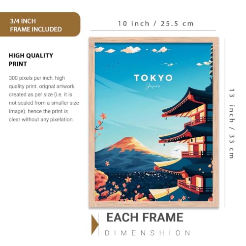Image of kotart Japanese City View Wall Framed Posters | Aesthetic Japan Theme City View Framed Poster for Living Room Bedroom Gaming Room Studio Wall Decor Set Of 3 (10X13 inch)