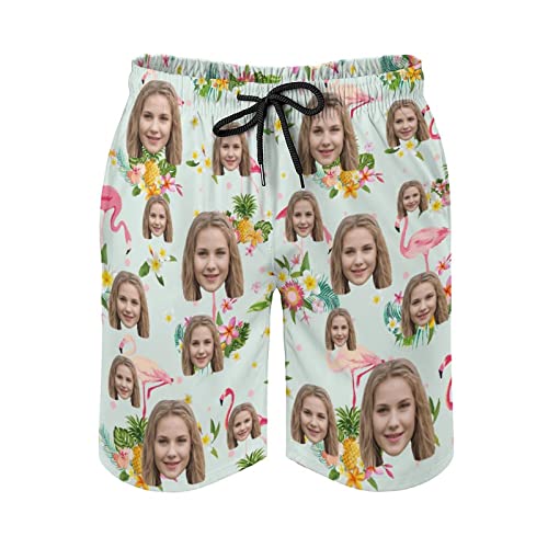 Custom Mens Swim Trunk with Faces on Tropical Leaves Quick Dry Beach Shorts Personalized Photos Gifts Beach Board Short2