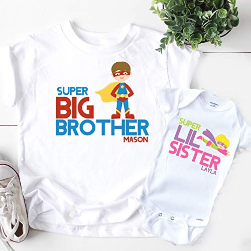 Big Brother Little Sister Shirts Personalized Super Hero Set
