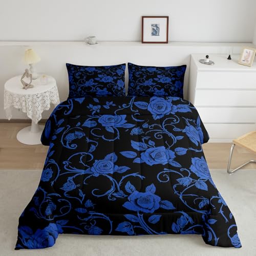jejeloiu Groovy Flower Bedding Set Toddler Size Retro Floral Comforter Cover for Boys Girls Teens 70S Hippie Flowers Bohemian Duvet Cover Black Blue Breathable Soft Lightweight Microfiber 1111 2243