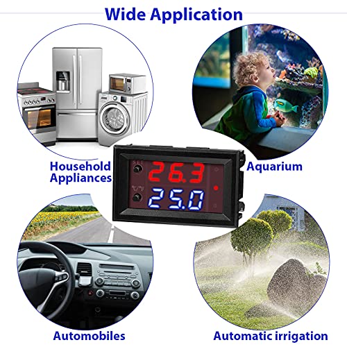 Image of Weewooday 4 Pcs 12v Electronic Temperature Controller Programmable -50 to 110C Heating /Cooling Thermostat Control Switch Module Ntc Waterproof Sensor Probe Dual Color LED Display Monitor
