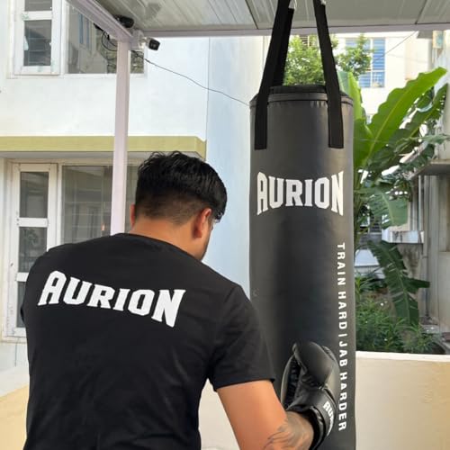 Image of Aurion 2 Feet Synthetic Leather Filled Punching Bag | Boxing Bag with Hanging Chain | Boxing - Black 2 Feet / 24 Inches