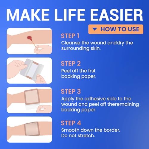 Image of Large Waterproof Bandages 5x5 Silicone Foam Dressing Sensitive Skin, 10 PCS | Bioemmalab Wound Dressing, Adhesive Cohesive Pad with Border, First Aid, Post Surgical and Burn, Pressure, Scar Healing