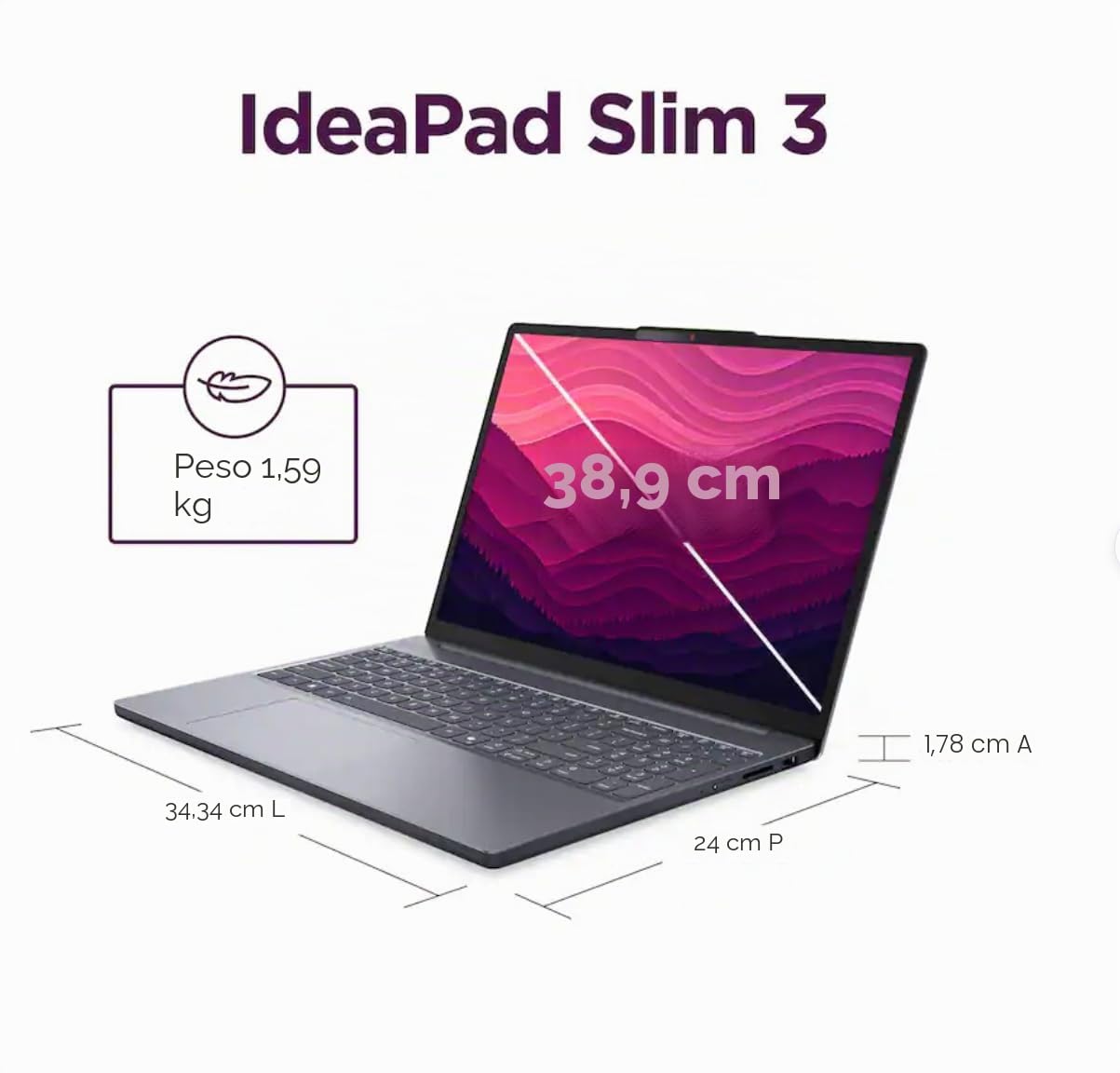 Lenovo IdeaPad Slim 3, laptop touchscreen 2K da 15,6", PC Copilot AI, AMD Ryzen 7 170, Wi-Fi 6, Windows 11 Home, con tappetino per mouse (16 GB di RAM | SSD PCIe da 512 GB)