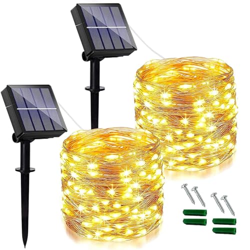 Qillnyy Qilnyy Solar Lichterkette Außen, 12 m120 LEDs, Solar-Gartenlichter, 8 Modi, Kupferdraht-Lichterkette, wasserdicht, für drinnen und draußen, Zuhause, Terrasse, Zaun, Party, Hochzeit.