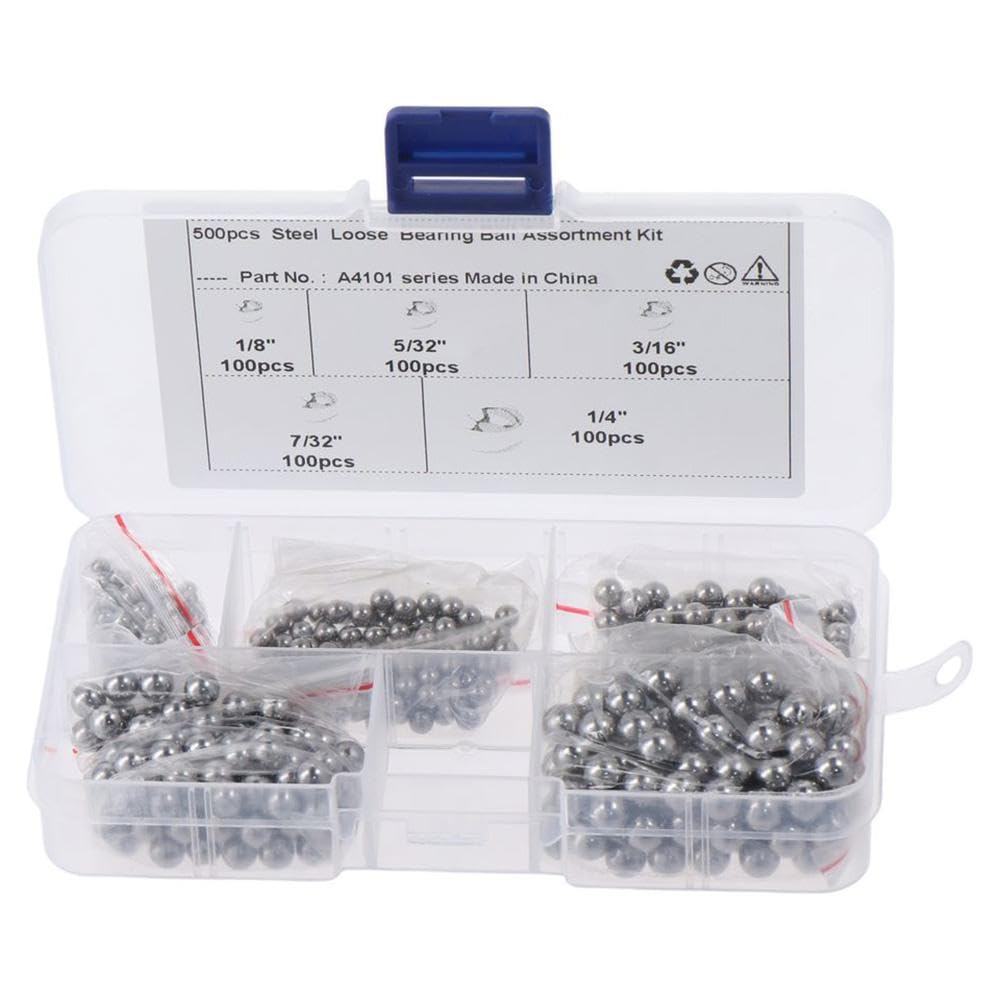 HOBBYIN 500pcs Steel Bearing Balls,Silver Strong and Durable Steel Steel Bearing Ball,1/8-1/4 Inch Bearing Steel Ball Assortment Kit