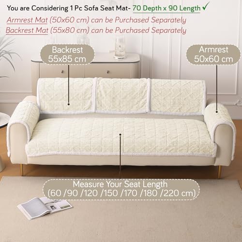 Image of HOKIPO 'Italian Caelora' Luxury Jacquard Plush Sofa Cover Mat | Make Your Own Sofa Cover Set, Mat Length 70(D) x 90(L) cm, Pearl White (AR-5955-WHT)